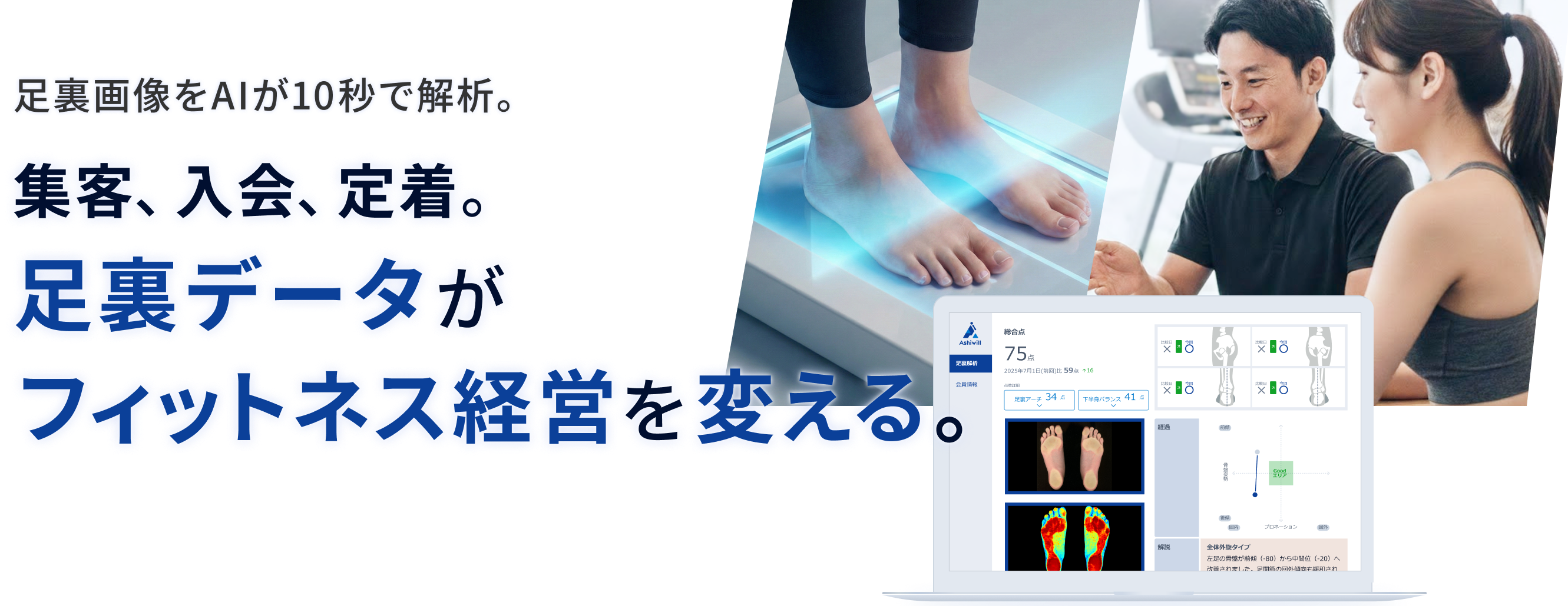 足裏画像をAIが10秒で解析。 集客、入会、定着。足裏データがフィットネス経営を変える。
